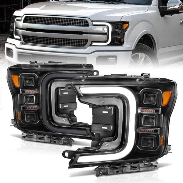 ANZO 18-20 Ford F-150 Full Led Projector Smoke Bar Style Headlights Black Amber