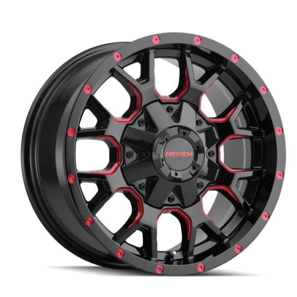 Mayhem 8015 Warrior 17x9 / 5x127 BP / 18mm Offset / 87mm Hub Black w/ Prism Red Wheel