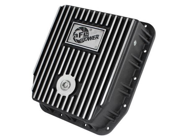 aFe POWER Transmission Pan Ford Trucks 80-92 (AOD Transmission)- Black w/ Machined Fins