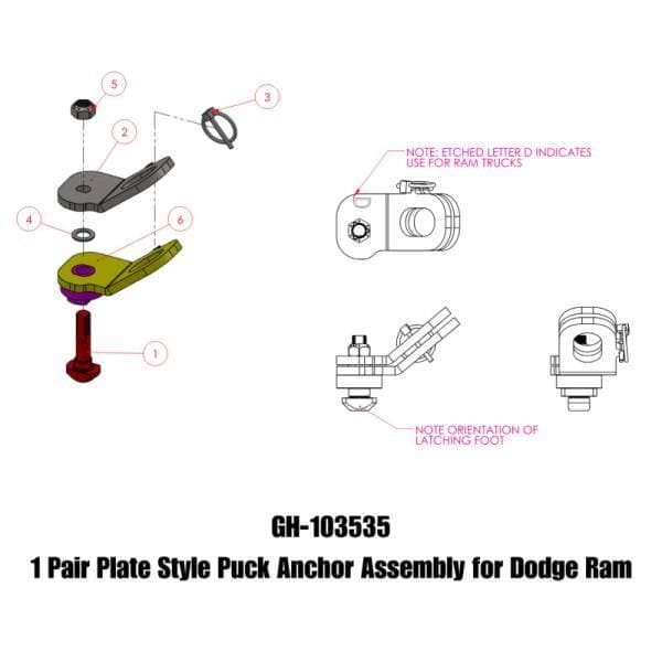 Gen-Y Dodge Plate Style Puck Safety Chain Anchor Assembly - Pair