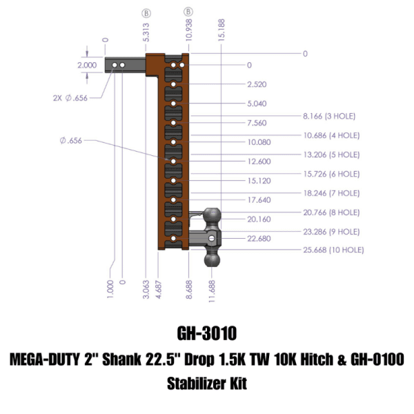 Gen-Y Mega Duty 2in Shank 22.2in Drop 1.5K TW 10K Hitch w/GH-0100 Stabilizer Kit