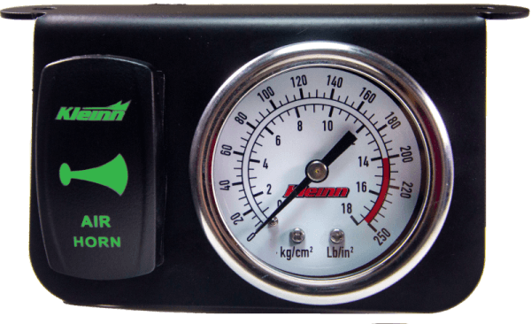Kleinn Panel Mounted 160 PSI Gauge w/ an Illuminated GREEN Momentary Rocker Switch