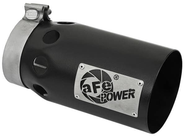 aFe Rebel XD Series Universal Exhaust Tip 4 IN Inlet x 5 IN Outlet x 10 IN L- Black Right Side Exit
