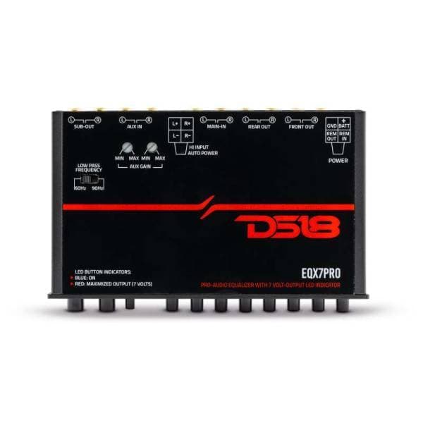 DS18 EQX High Volt 7-Band Equalizer High Lvl Input Auto Turn On And High Volt LED Clipping Indicator