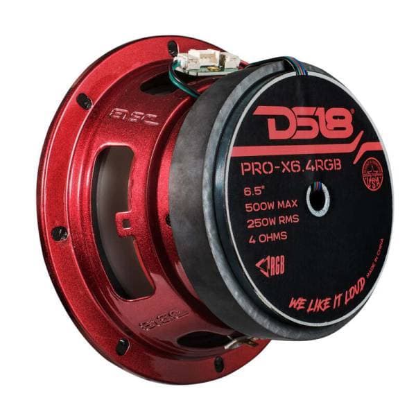 DS18 6.5in 250 Watts RMS 4ohm Mid Range Loudspeaker w/Translucent Dust Cap and Cone w/RGB LED Lights