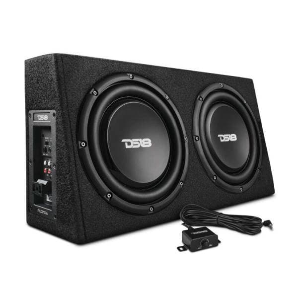 DS18 Dual 10in Shallow Enclosure w/ Subwoofer 350 Watts RMS Sealed Black Carpet Amplified