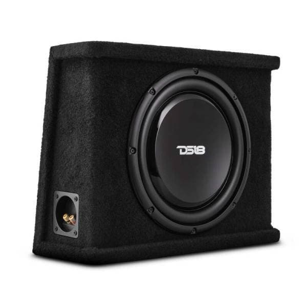 DS18 Single 12in Shallow Subwoofer and Enclosure 350 Watts RMS Sealed Black Carpet