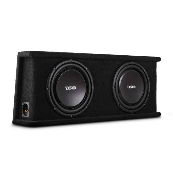 DS18 Dual 12in Shallow Subwoofer and Enclosure 700 Watts RMS Sealed Black Carpet