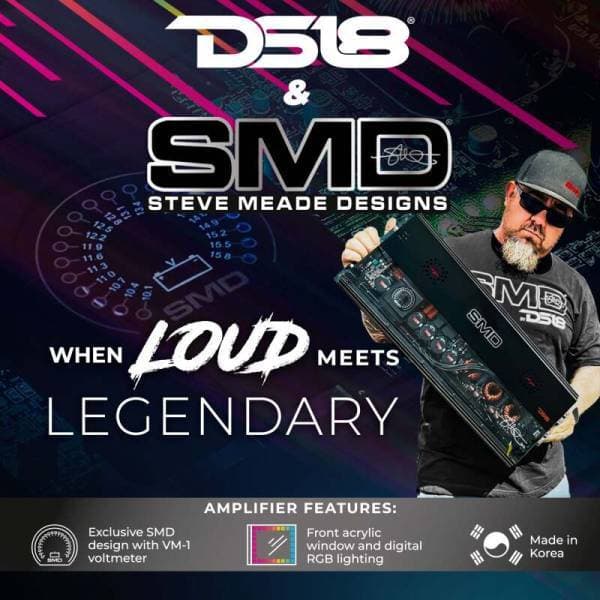 DS18 Steave Meade Colab 1-Channel Amp Class D 3000/1ohm 2200/2ohm 1300/4ohm Watts LED Lights