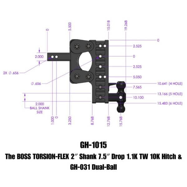 Gen-Y The Boss Torsion-Flex 2in Shank 7.5in Drop 1.1K TW 10K Hitch w/GH-031 Dual-Ball