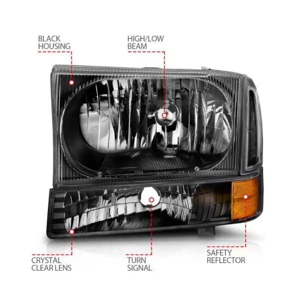ANZO 2000-2004 Ford Excursion Crystal Headlights Black thumbnail 11