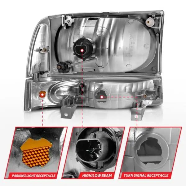 ANZO 2000-2004 Ford Excursion Crystal Headlights Chrome w/ Corner Lights 2pc thumbnail 6
