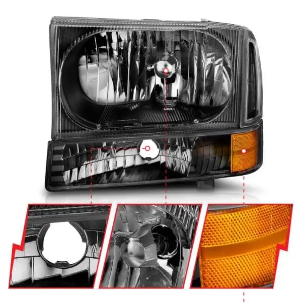 ANZO 2000-2004 Ford Excursion Crystal Headlights Black thumbnail 10