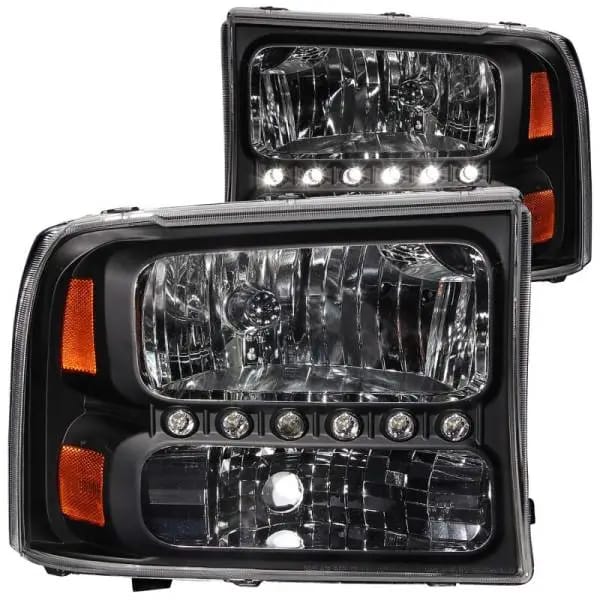 ANZO 2000-2004 Ford Excursion Crystal Headlights Black w/ LED 1pc thumbnail 2