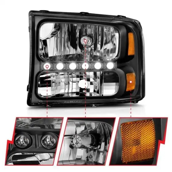 ANZO 2000-2004 Ford Excursion Crystal Headlights Black w/ LED 1pc thumbnail 5
