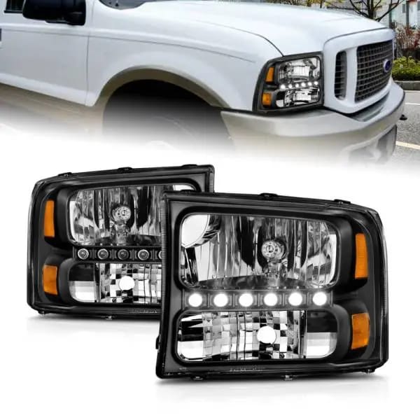ANZO 2000-2004 Ford Excursion Crystal Headlights Black w/ LED 1pc thumbnail 10