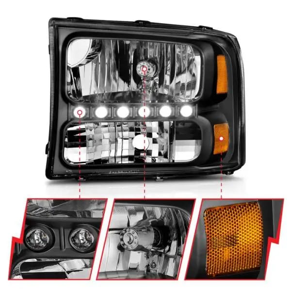 ANZO 2000-2004 Ford Excursion Crystal Headlights Black w/ LED 1pc thumbnail 12