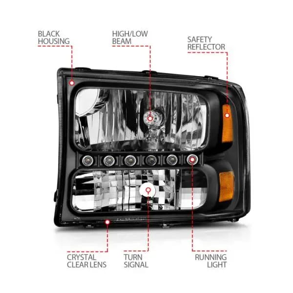 ANZO 2000-2004 Ford Excursion Crystal Headlights Black w/ LED 1pc thumbnail 13