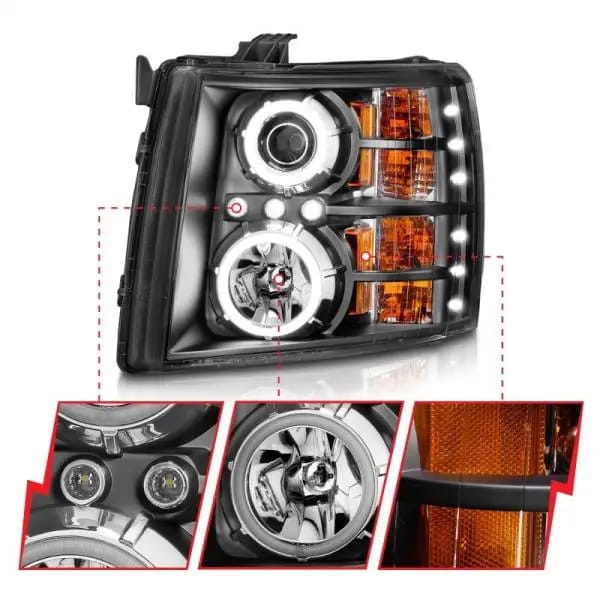 ANZO 2007-2013 Chevrolet Silverado 1500 Projector Headlights w/ Halo Black thumbnail 5