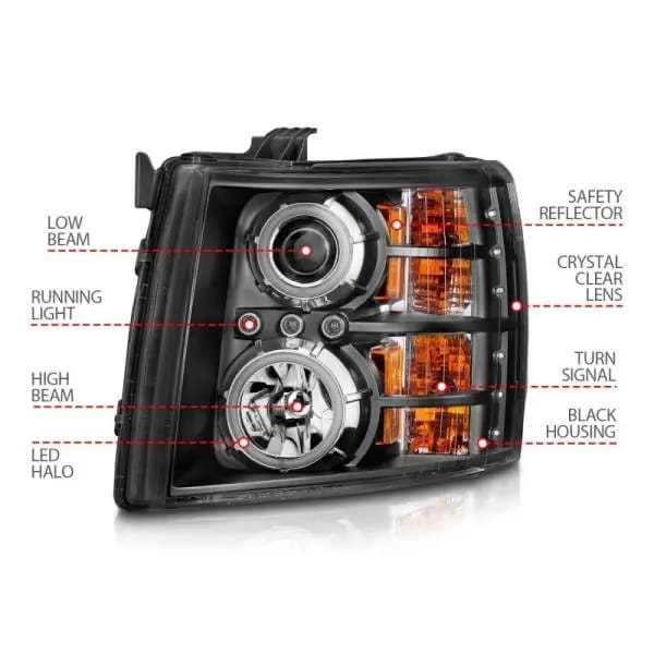ANZO 2007-2013 Chevrolet Silverado 1500 Projector Headlights w/ Halo Black thumbnail 6