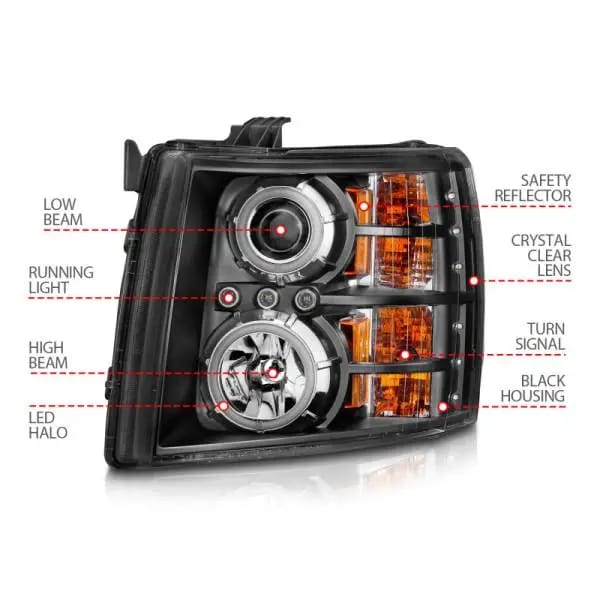 ANZO 2007-2013 Chevrolet Silverado 1500 Projector Headlights w/ Halo Black thumbnail 13