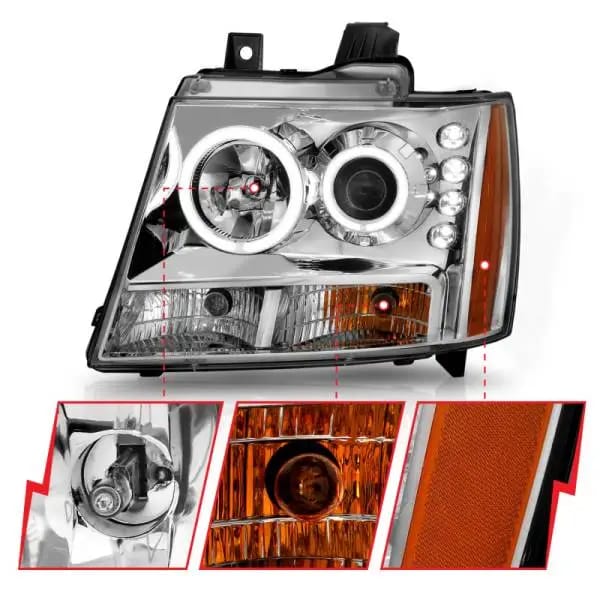 ANZO 2007-2013 Chevrolet Avalanche Projector Headlights w/ Halo Chrome thumbnail 4