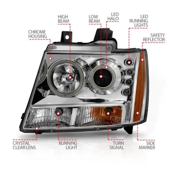 ANZO 2007-2013 Chevrolet Avalanche Projector Headlights w/ Halo Chrome thumbnail 14