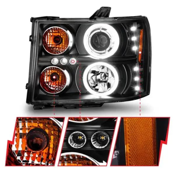ANZO 2007-2013 GMC Sierra 1500 Projector Headlights w/ Halo Black thumbnail 13