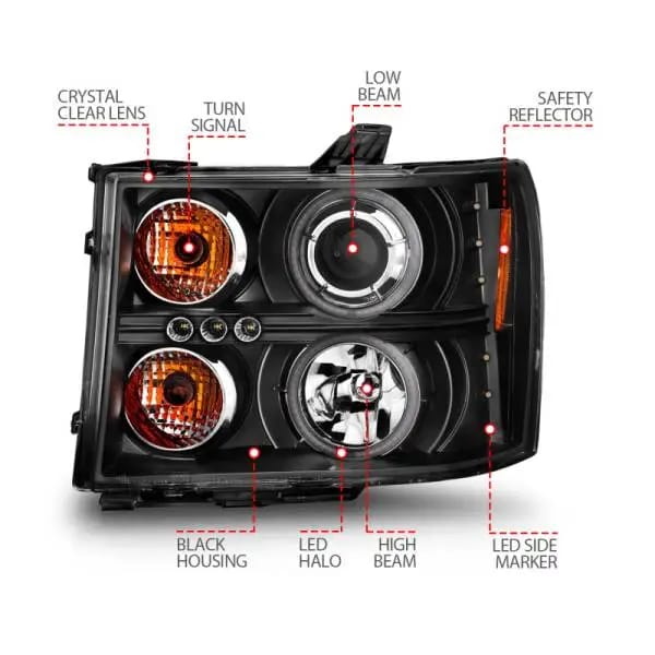 ANZO 2007-2013 GMC Sierra 1500 Projector Headlights w/ Halo Black thumbnail 14