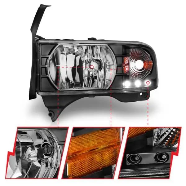 ANZO 1994-2001 Dodge Ram Crystal Headlights Black w/ LED thumbnail 5