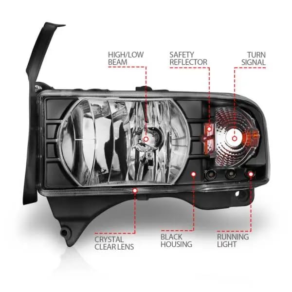 ANZO 1994-2001 Dodge Ram Crystal Headlights Black w/ LED thumbnail 6