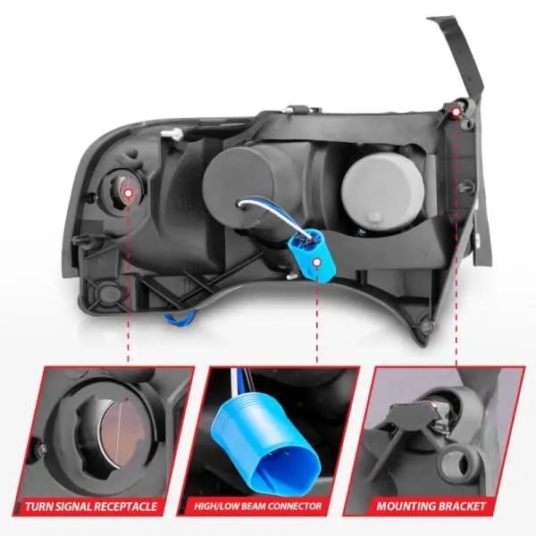 ANZO 1994-2001 Dodge Ram Crystal Headlights Black w/ LED thumbnail 7