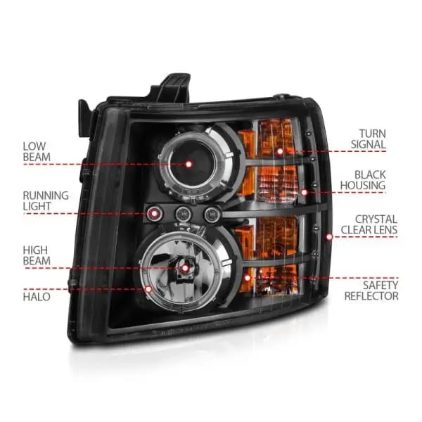 ANZO 2007-2013 Chevrolet Silverado 1500 Projector Headlights w/ Halo Black thumbnail 6