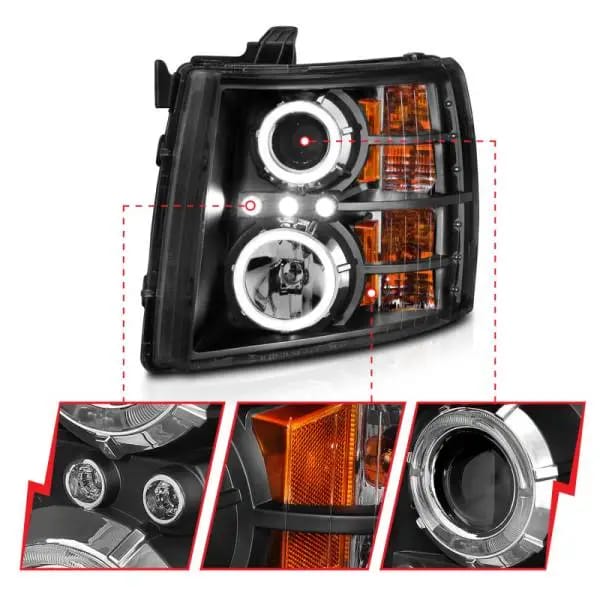 ANZO 2007-2013 Chevrolet Silverado 1500 Projector Headlights w/ Halo Black thumbnail 12