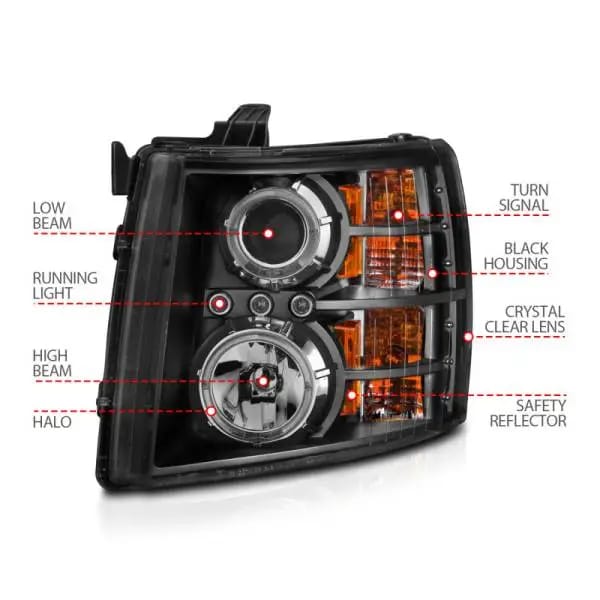 ANZO 2007-2013 Chevrolet Silverado 1500 Projector Headlights w/ Halo Black thumbnail 13