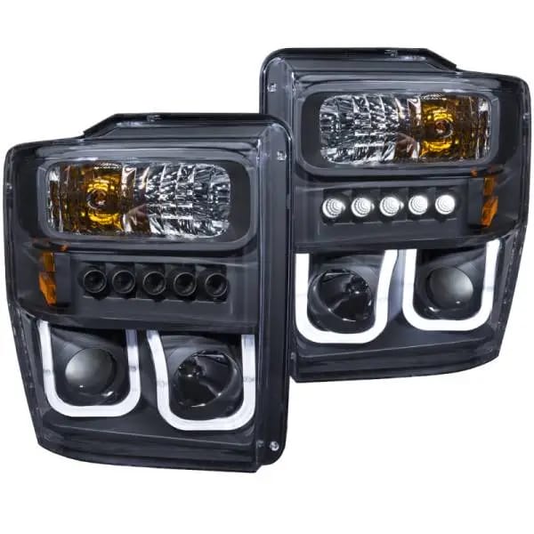 ANZO 2008-2010 Ford F-250 Projector Headlights w/ U-Bar Black thumbnail 2