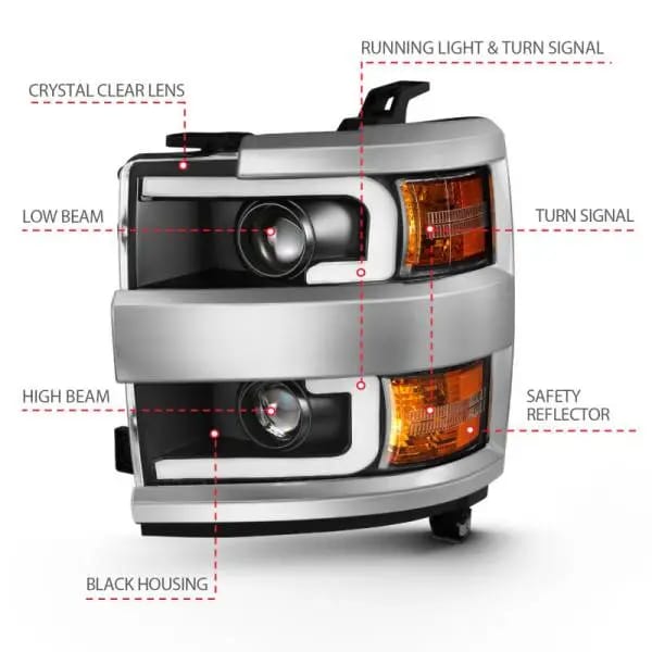 ANZO 2015-2016 Chevrolet Silverado Projector Headlights w/ Plank Style Design Black w/ Amber thumbnail 4