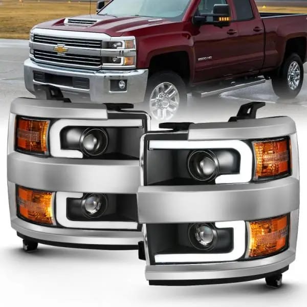 ANZO 2015-2016 Chevrolet Silverado Projector Headlights w/ Plank Style Design Black w/ Amber thumbnail 5