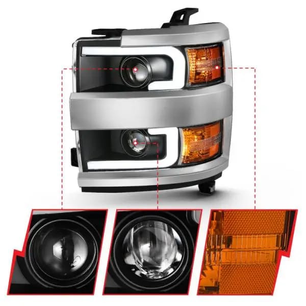 ANZO 2015-2016 Chevrolet Silverado Projector Headlights w/ Plank Style Design Black w/ Amber thumbnail 8
