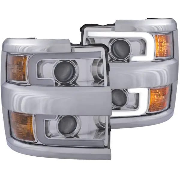ANZO Projector Headlights 15-17 Chevrolet Silverado 2500HD / 3500HD Chrome w/ Chrome Rim thumbnail 2
