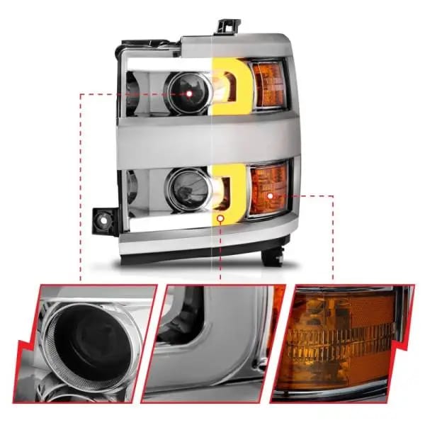 ANZO Projector Headlights 15-17 Chevrolet Silverado 2500HD / 3500HD Chrome w/ Chrome Rim thumbnail 4
