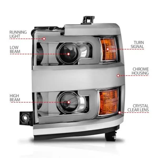ANZO Projector Headlights 15-17 Chevrolet Silverado 2500HD / 3500HD Chrome w/ Chrome Rim thumbnail 5