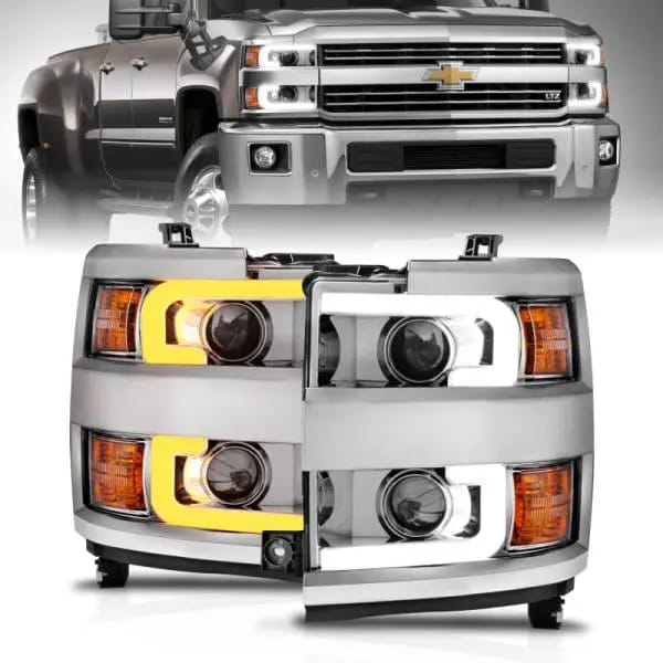ANZO Projector Headlights 15-17 Chevrolet Silverado 2500HD / 3500HD Chrome w/ Chrome Rim thumbnail 9