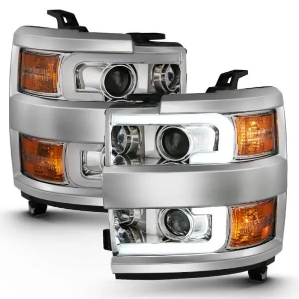 ANZO 2015-2016 Chevrolet Silverado Projector Headlights w/ Plank Style Design Chrome w/ Amber thumbnail 2