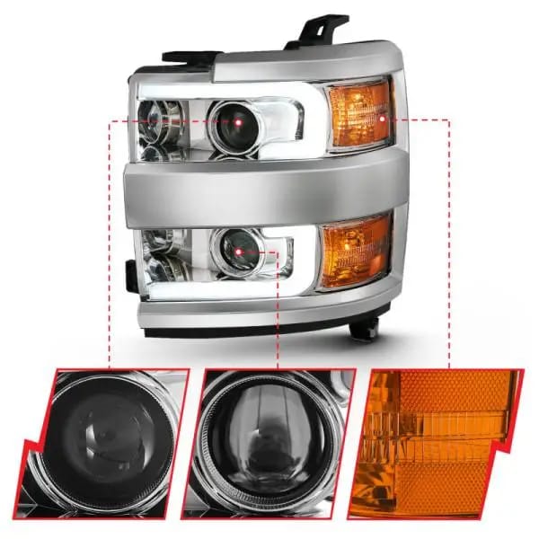 ANZO 2015-2016 Chevrolet Silverado Projector Headlights w/ Plank Style Design Chrome w/ Amber thumbnail 3