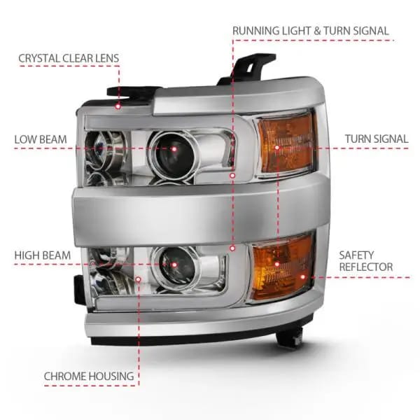 ANZO 2015-2016 Chevrolet Silverado Projector Headlights w/ Plank Style Design Chrome w/ Amber thumbnail 4