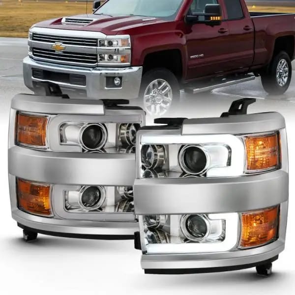 ANZO 2015-2016 Chevrolet Silverado Projector Headlights w/ Plank Style Design Chrome w/ Amber thumbnail 5