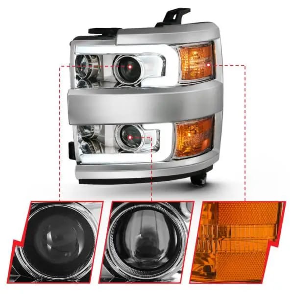 ANZO 2015-2016 Chevrolet Silverado Projector Headlights w/ Plank Style Design Chrome w/ Amber thumbnail 8