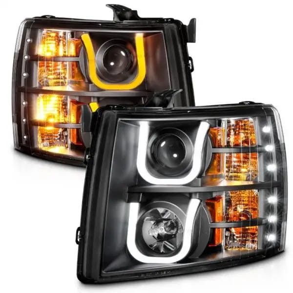 ANZO 2007-2013 Chevrolet Silverado 1500/2500 Projector Headlights w/ U-Bar Switchback Black w/ Amber thumbnail 3