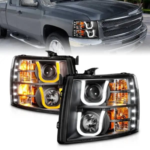 ANZO 2007-2013 Chevrolet Silverado 1500/2500 Projector Headlights w/ U-Bar Switchback Black w/ Amber thumbnail 8